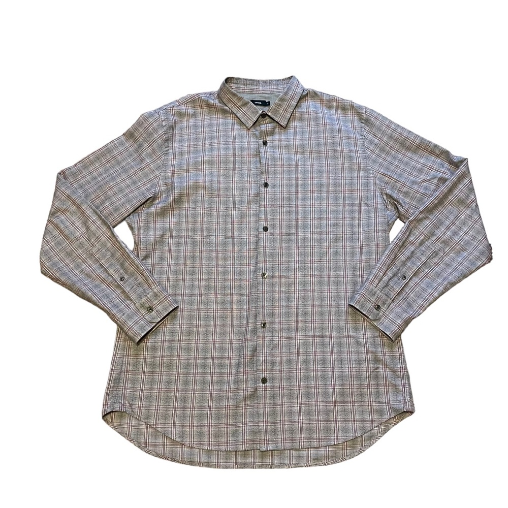 Vince Gray/Red Plaid Soft Cotton Button Front Long Sleeve Shirt Size‎ XL